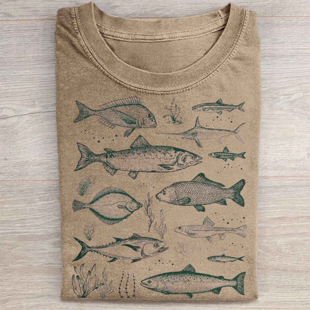 "Vintage Fish Species" Nautical Vintage Washed Tee