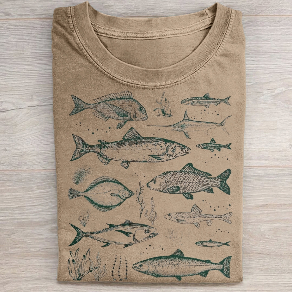 "Vintage Fish Species" Nautical Vintage Washed Tee