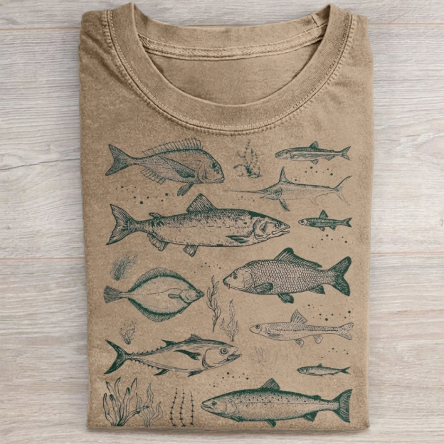 "Vintage Fish Species" Nautical Vintage Washed Tee