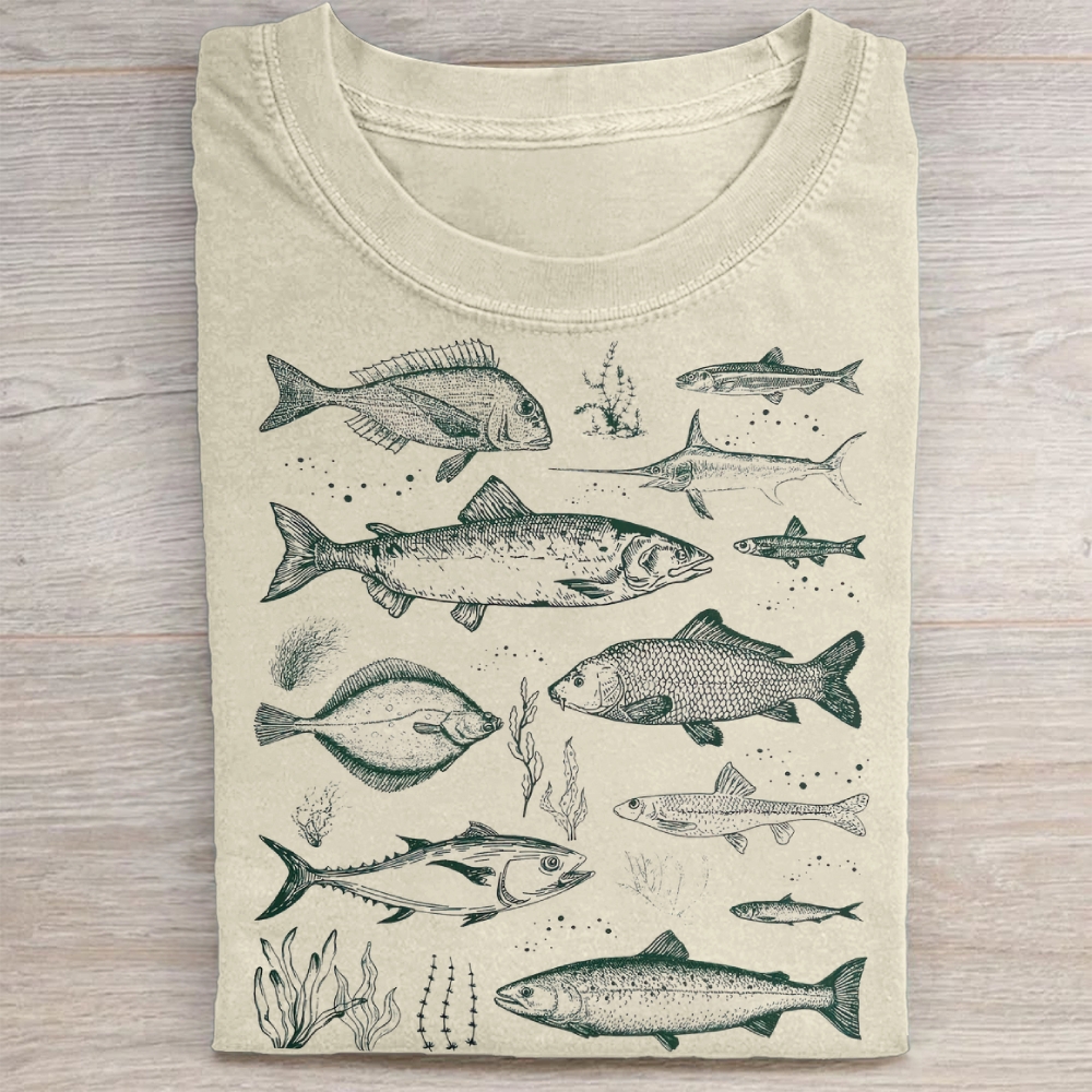 "Vintage Fish Species" Nautical Vintage Washed Tee