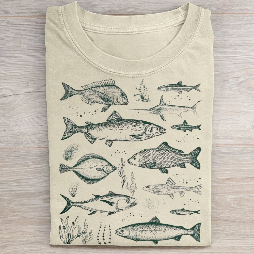 "Vintage Fish Species" Nautical Vintage Washed Tee