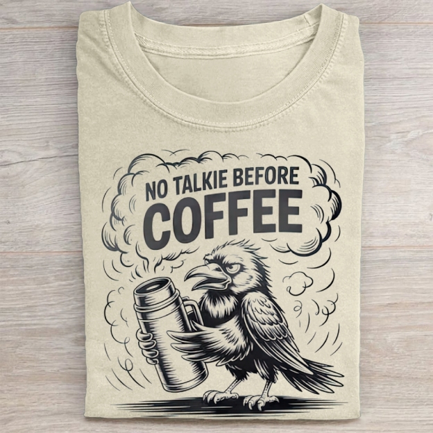 "No Talkie Before Coffee" Raven CoffeeRaven Vintage Washed Tee