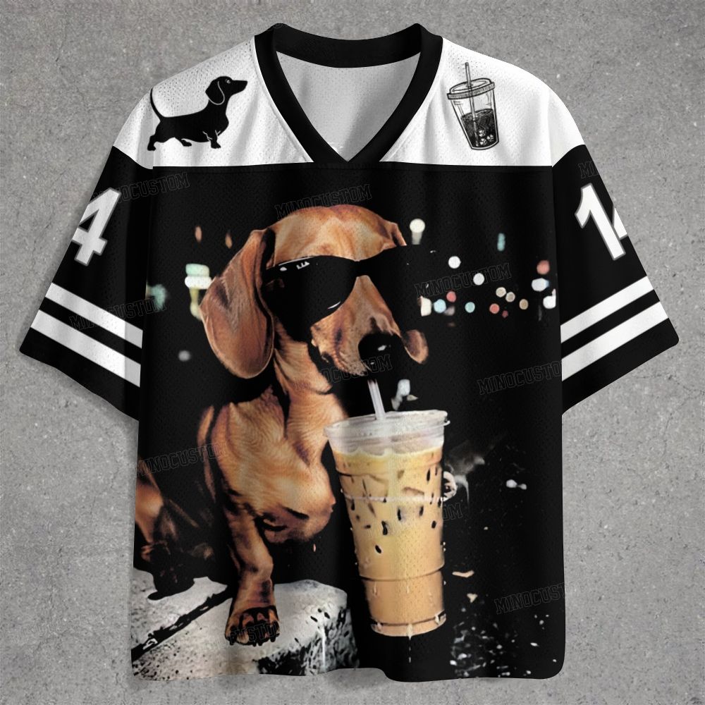 Funny Dachshund Drinking Iced Coffee Jersey Shirts