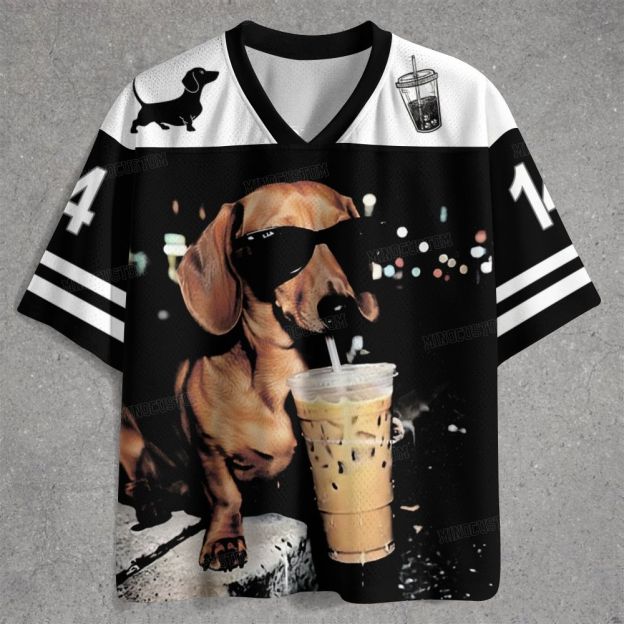 Funny Dachshund Drinking Iced Coffee Jersey Shirts