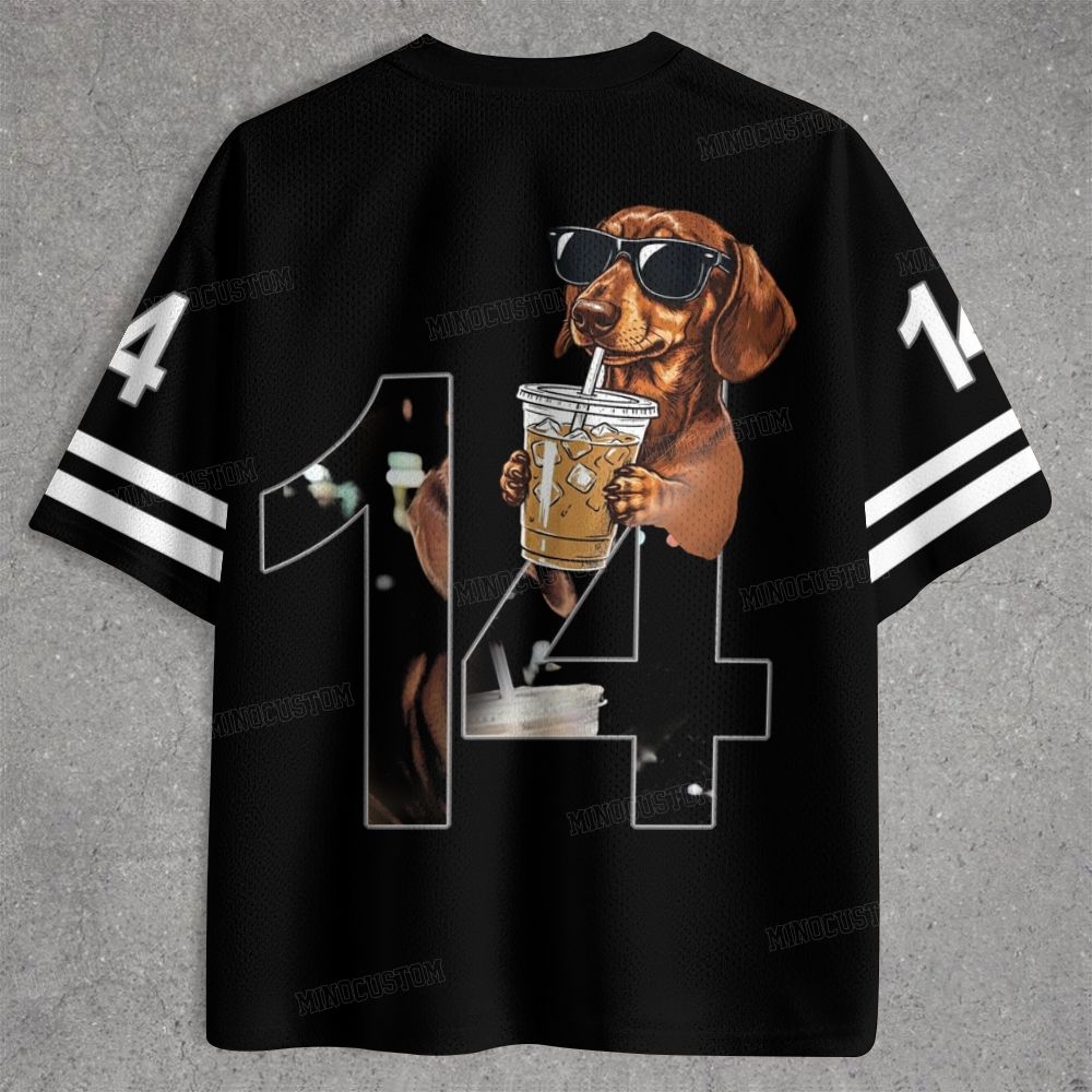 Funny Dachshund Drinking Iced Coffee Jersey Shirts