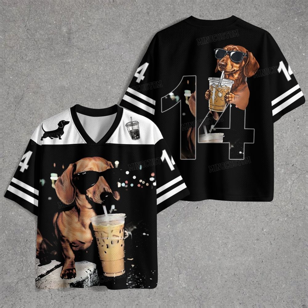 Funny Dachshund Drinking Iced Coffee Jersey Shirts