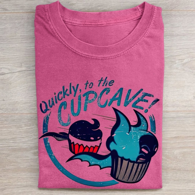"Quickly, to the Cupcave!" Bat-Cupcake Parody Vintage Washed Tee