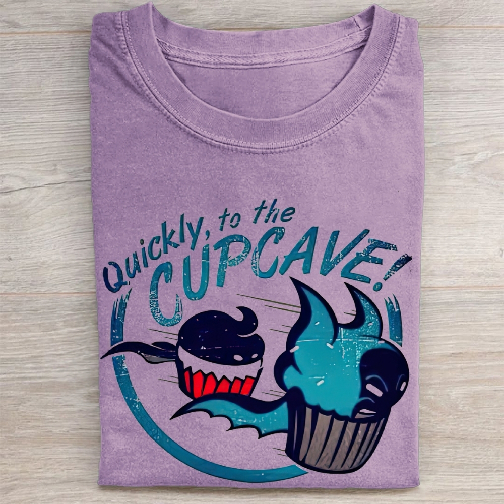 "Quickly, to the Cupcave!" Bat-Cupcake Parody Vintage Washed Tee