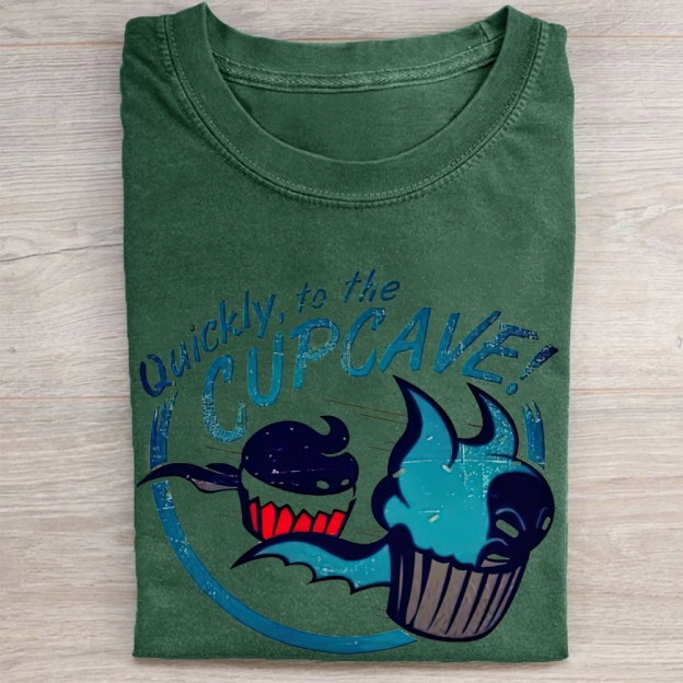 "Quickly, to the Cupcave!" Bat-Cupcake Parody Vintage Washed Tee