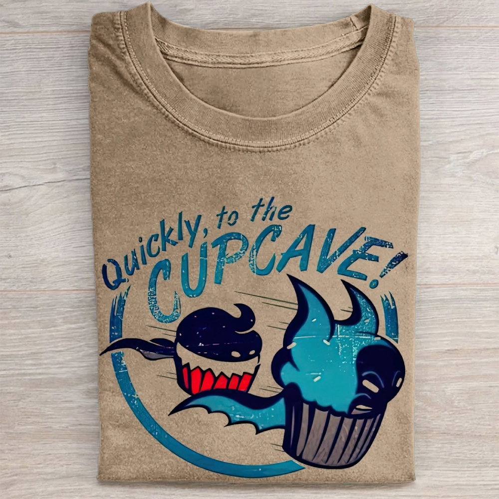 "Quickly, to the Cupcave!" Bat-Cupcake Parody Vintage Washed Tee