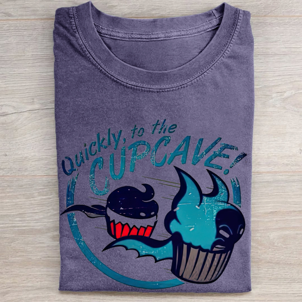 "Quickly, to the Cupcave!" Bat-Cupcake Parody Vintage Washed Tee