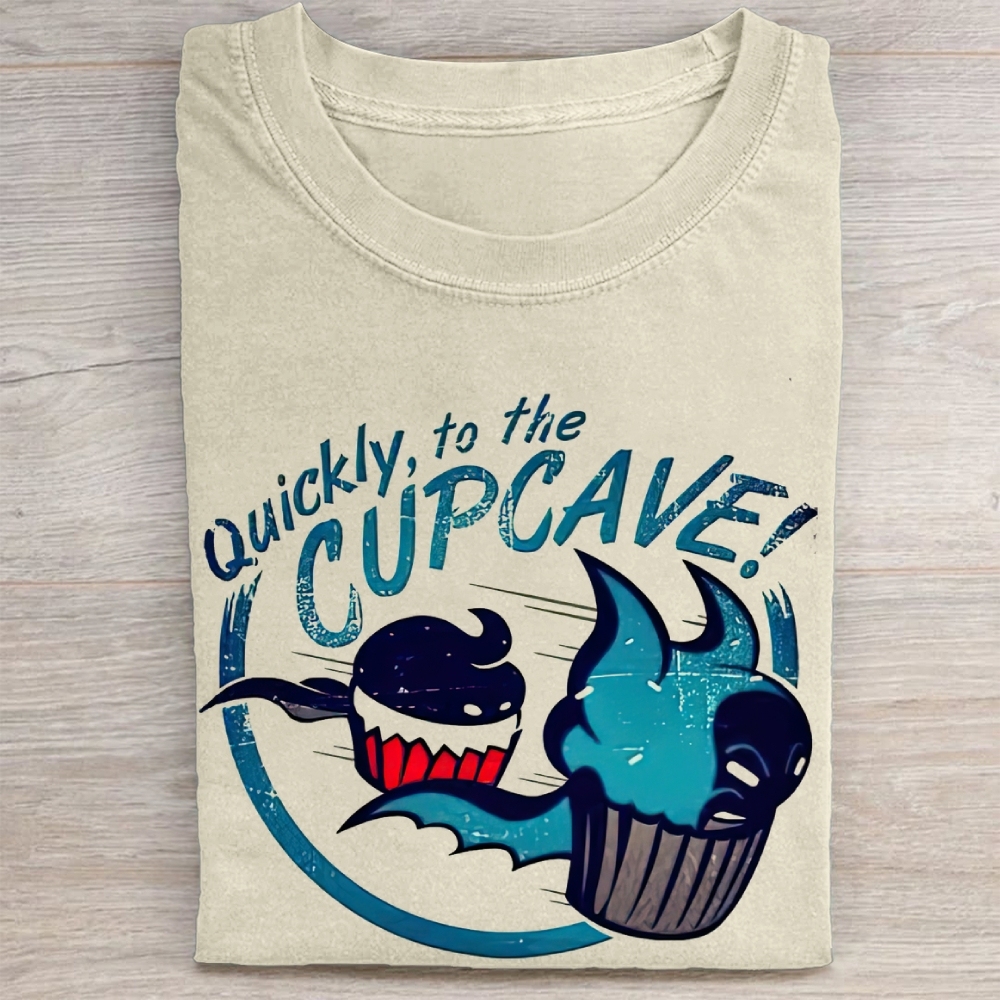 "Quickly, to the Cupcave!" Bat-Cupcake Parody Vintage Washed Tee