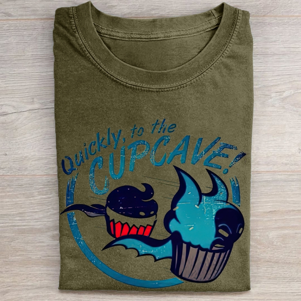 "Quickly, to the Cupcave!" Bat-Cupcake Parody Vintage Washed Tee