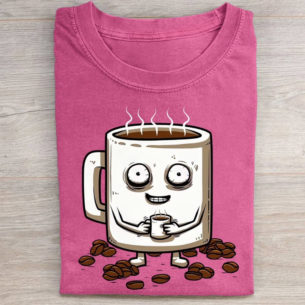 Funny Crazy Coffee Mug Cartoon Washed Tee