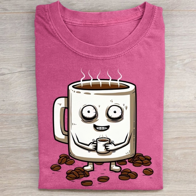 Funny Crazy Coffee Mug Cartoon Washed Tee 
