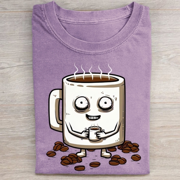 Funny Crazy Coffee Mug Cartoon Washed Tee 