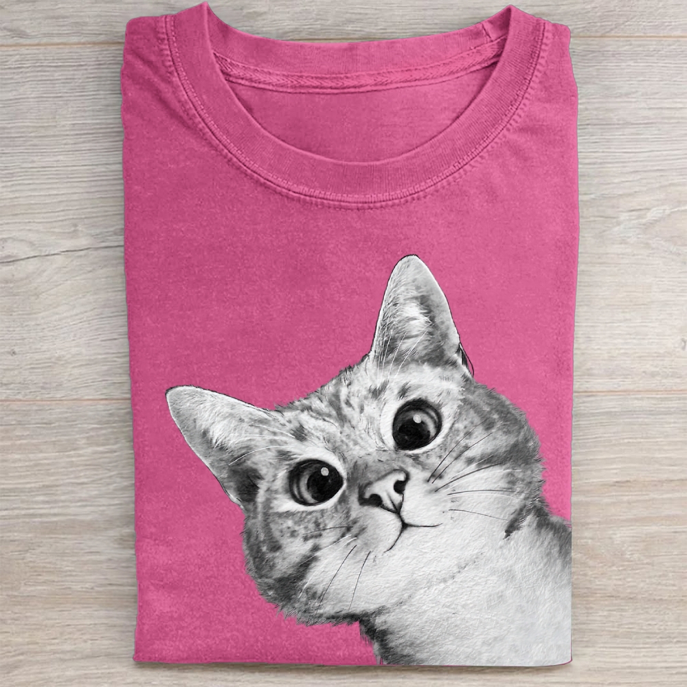 Realistic Cat Face Graphic Washed Tee 