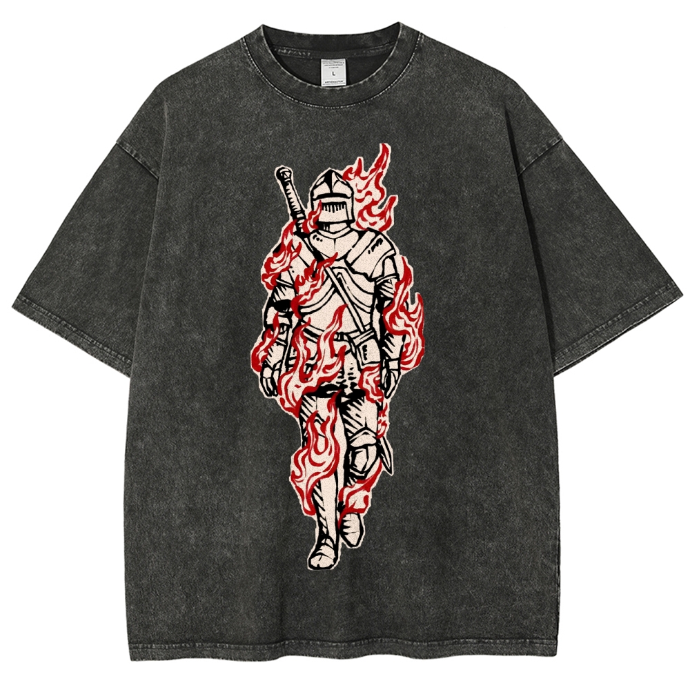 Medieval Knight Flame  Washed T-Shirt 