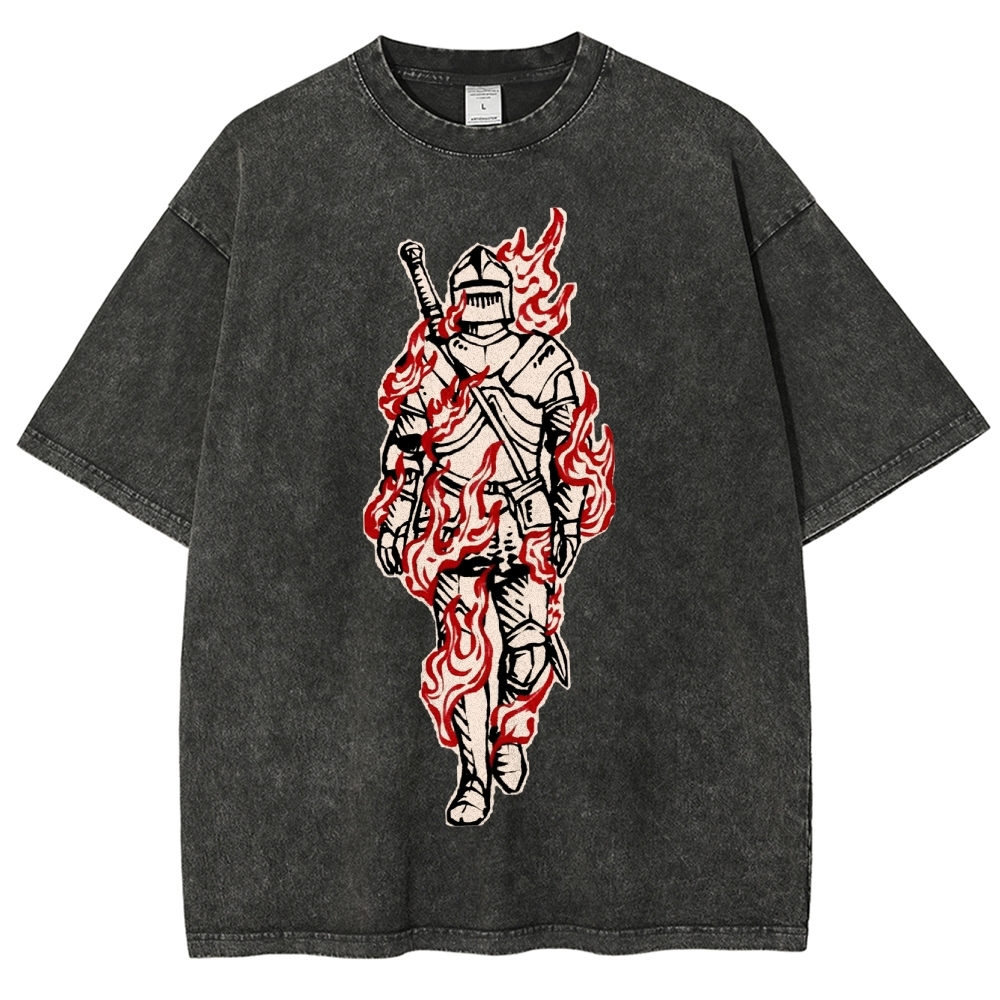 Medieval Knight Flame  Washed T-Shirt 