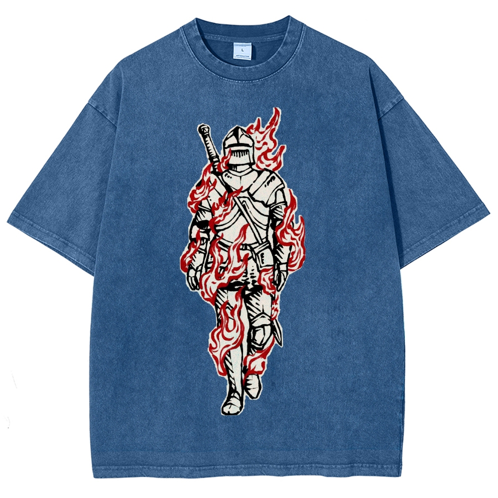 Medieval Knight Flame  Washed T-Shirt 