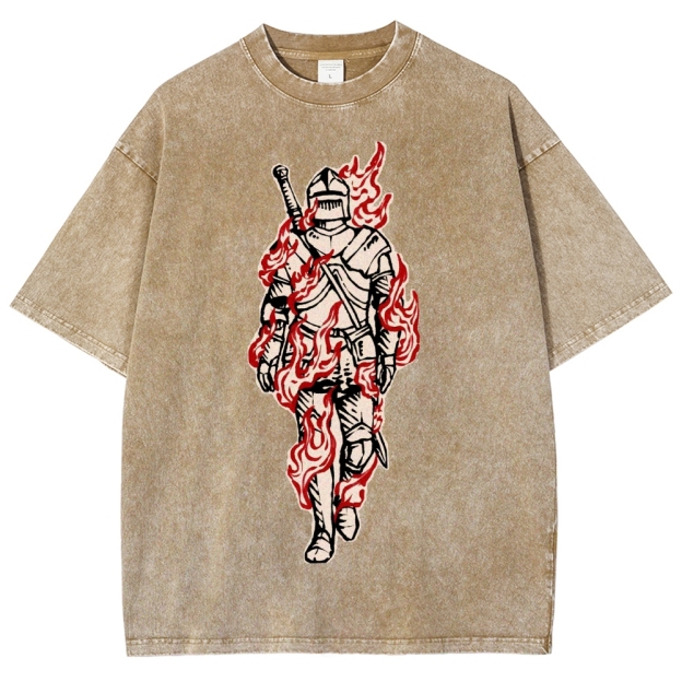 Medieval Knight Flame  Washed T-Shirt 