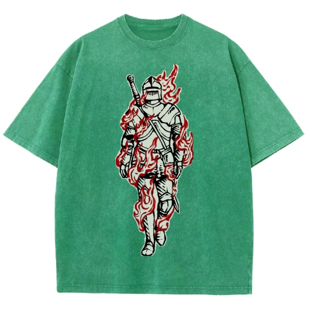 Medieval Knight Flame  Washed T-Shirt 
