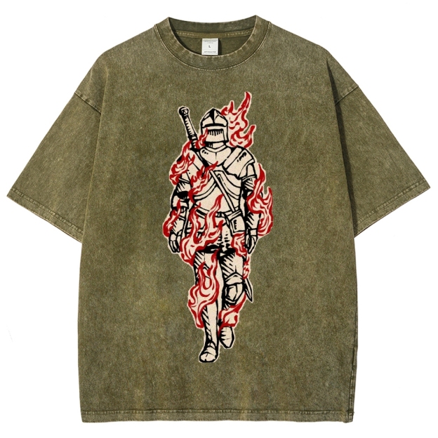 Medieval Knight Flame  Washed T-Shirt 