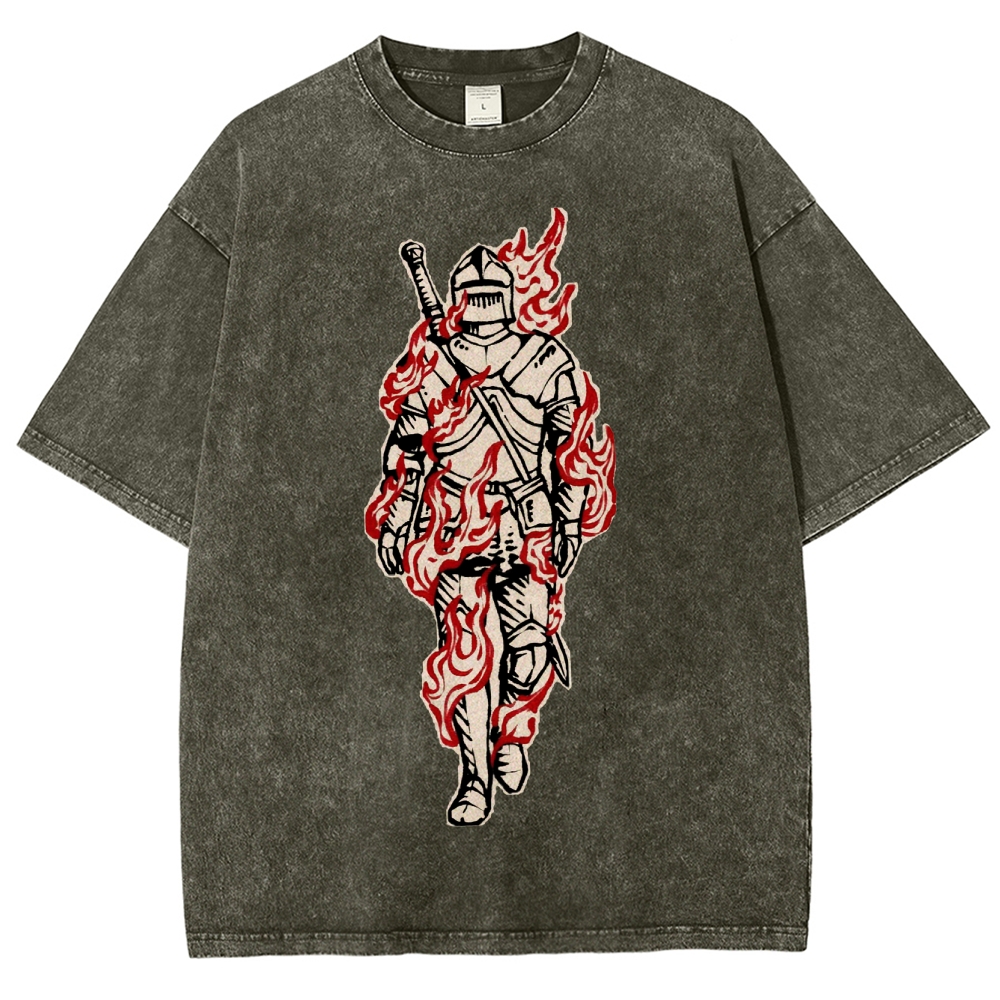 Medieval Knight Flame  Washed T-Shirt 