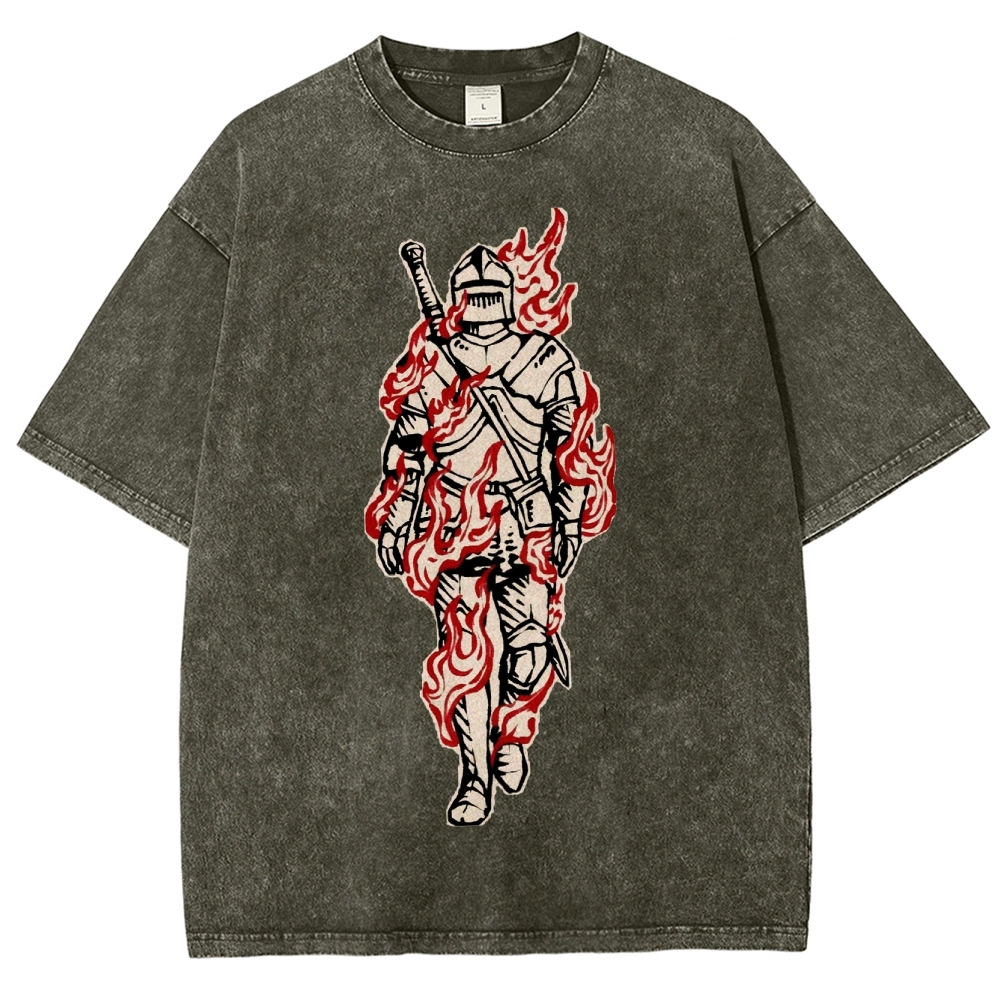 Medieval Knight Flame  Washed T-Shirt 