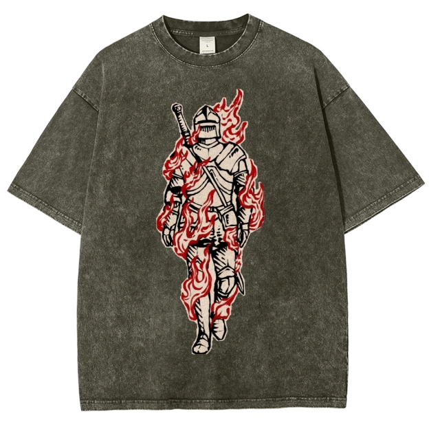 Medieval Knight Flame  Washed T-Shirt 