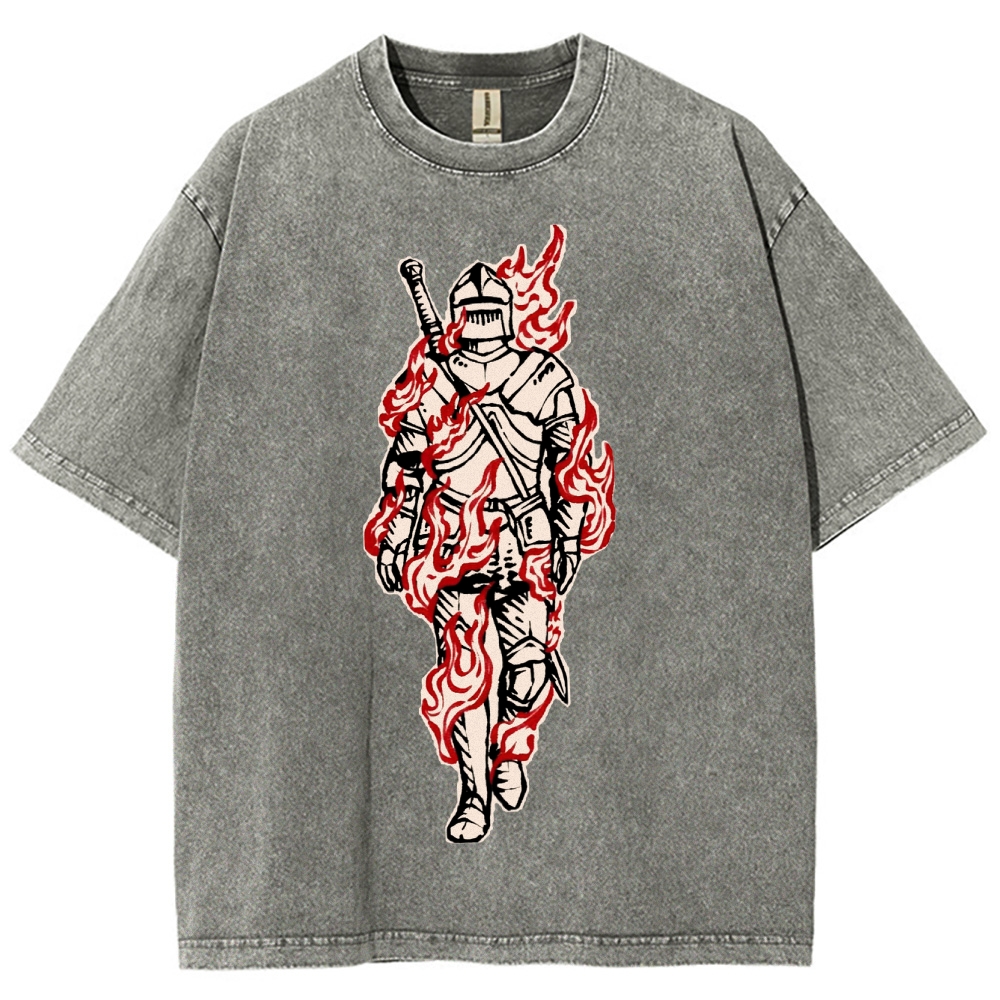 Medieval Knight Flame  Washed T-Shirt 