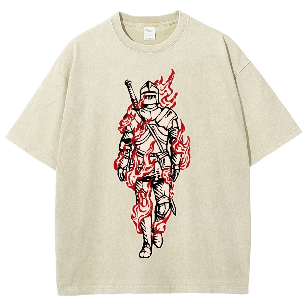 Medieval Knight Flame  Washed T-Shirt 
