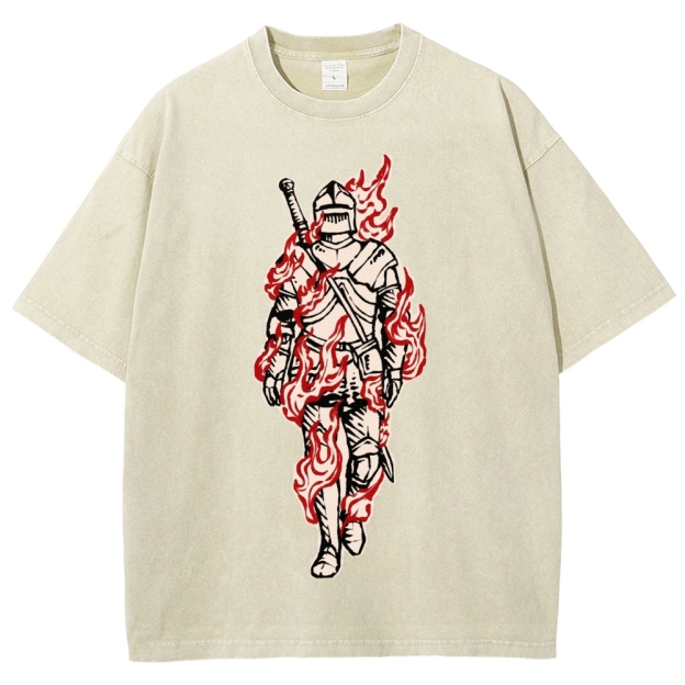 Medieval Knight Flame  Washed T-Shirt 