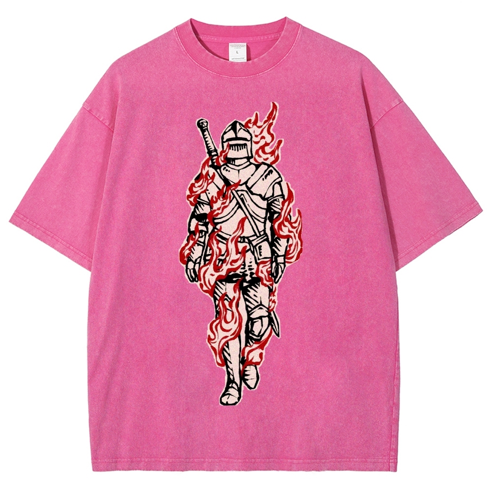 Medieval Knight Flame  Washed T-Shirt 
