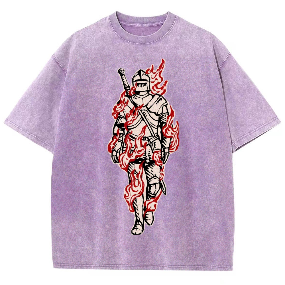 Medieval Knight Flame  Washed T-Shirt 