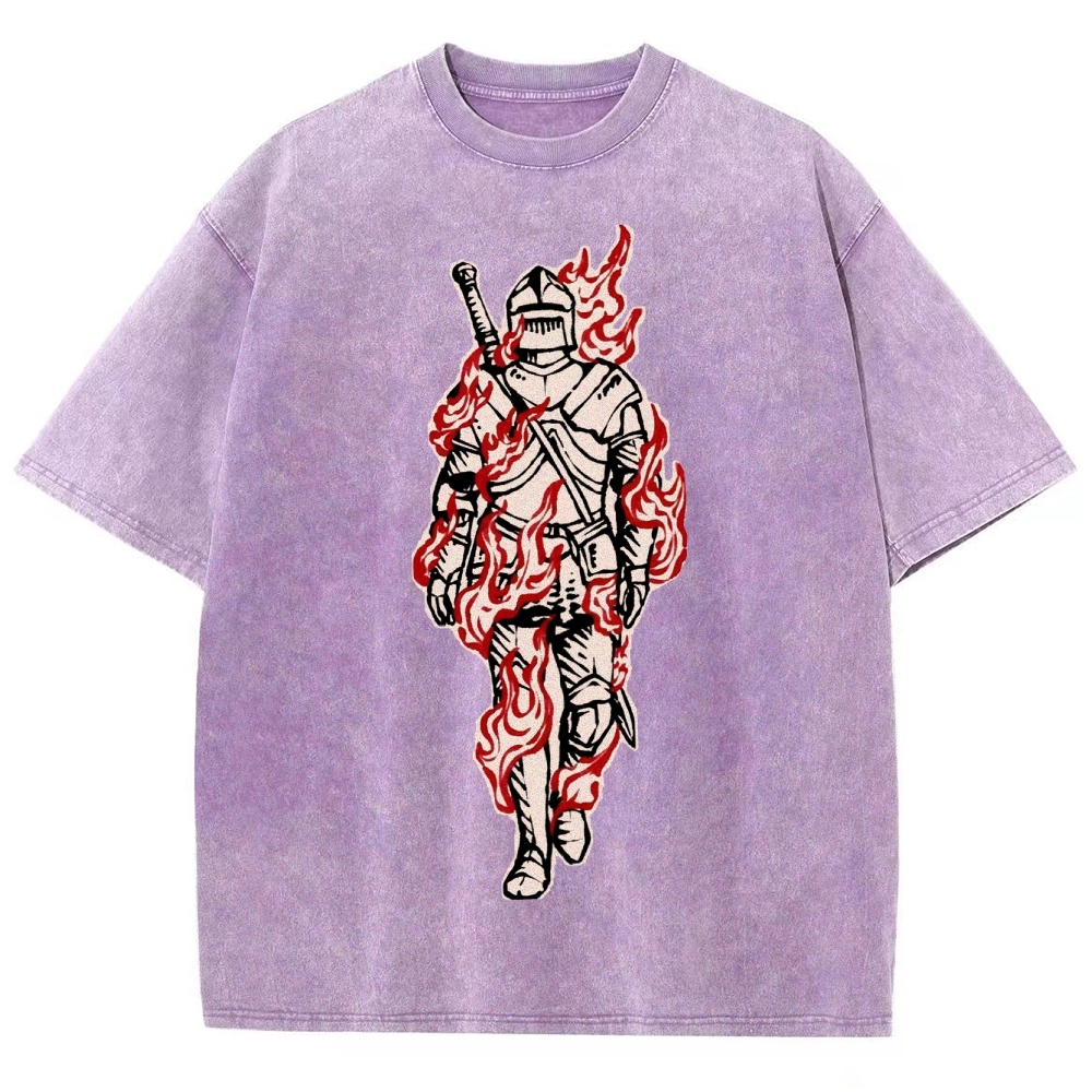 Medieval Knight Flame  Washed T-Shirt 