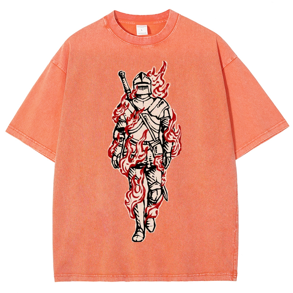 Medieval Knight Flame  Washed T-Shirt 