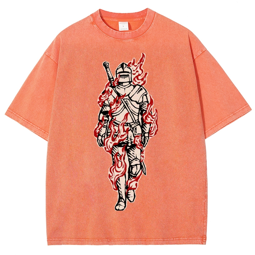 Medieval Knight Flame  Washed T-Shirt 