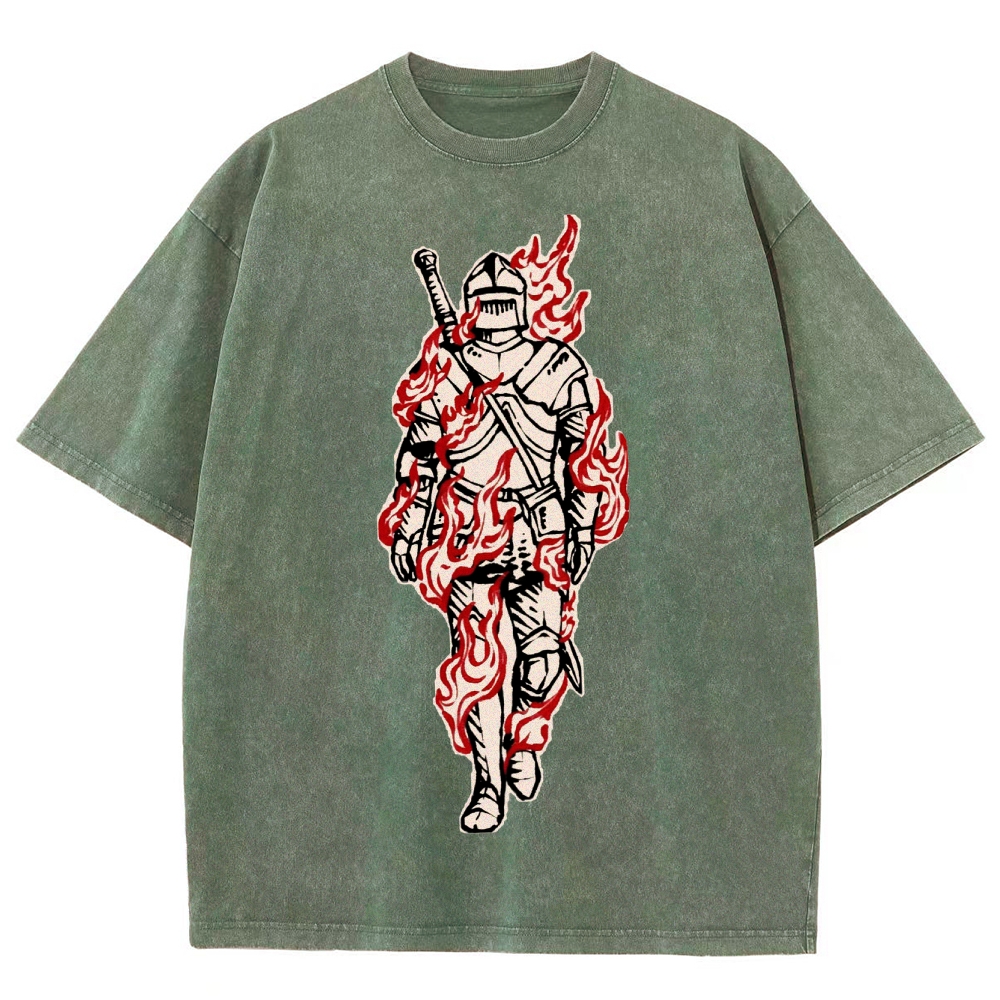 Medieval Knight Flame  Washed T-Shirt 