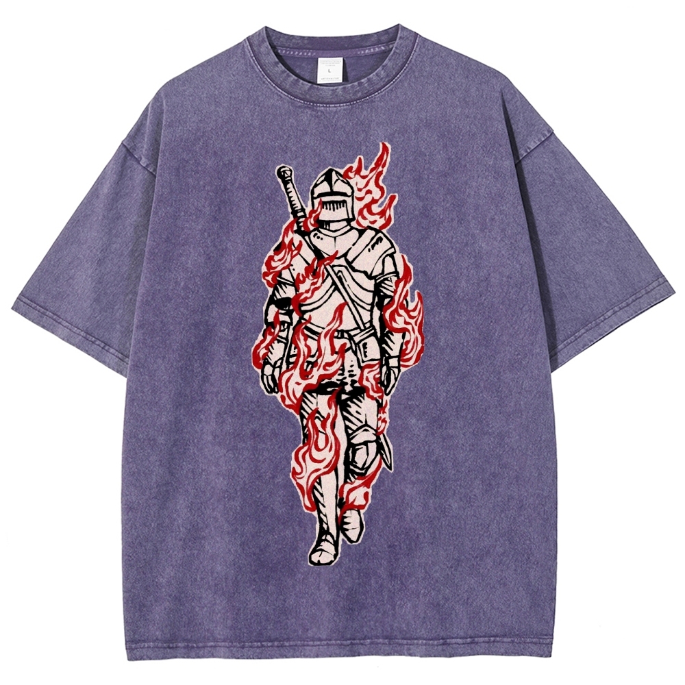 Medieval Knight Flame  Washed T-Shirt 