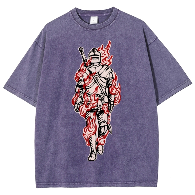 Medieval Knight Flame  Washed T-Shirt 