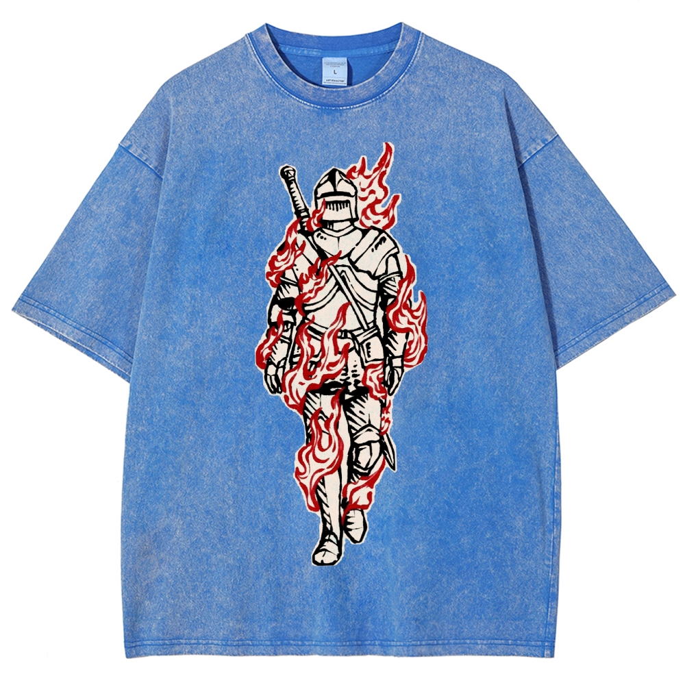Medieval Knight Flame  Washed T-Shirt 