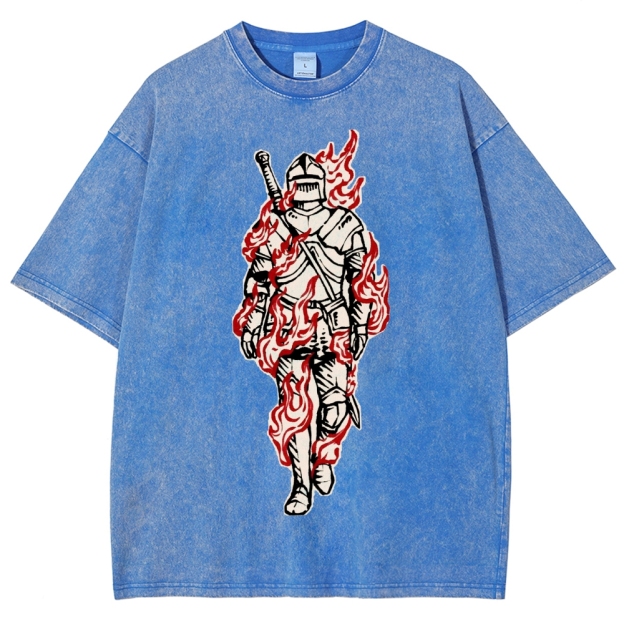 Medieval Knight Flame  Washed T-Shirt 