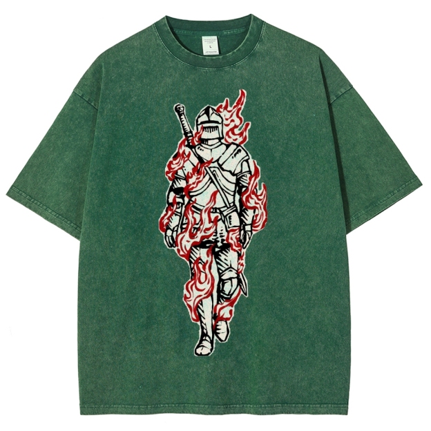 Medieval Knight Flame  Washed T-Shirt 