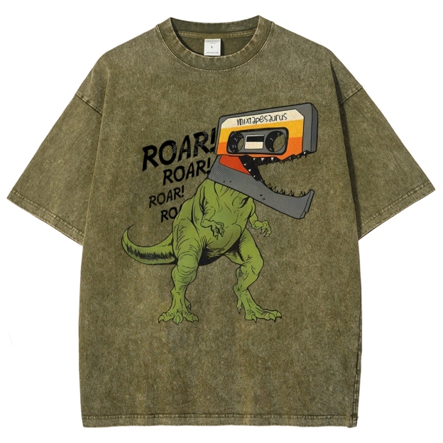 Retro Mixtape Dinosaur  Washed T-Shirt 