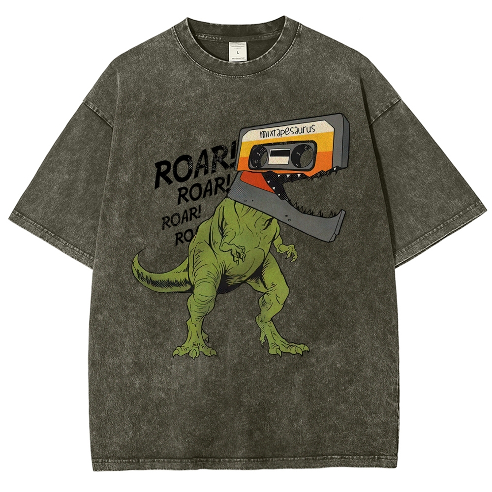 Retro Mixtape Dinosaur  Washed T-Shirt 