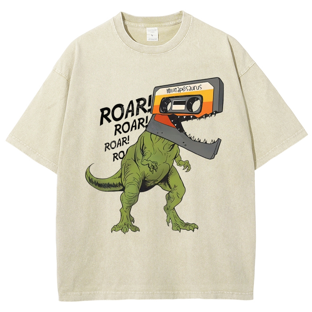 Retro Mixtape Dinosaur  Washed T-Shirt 