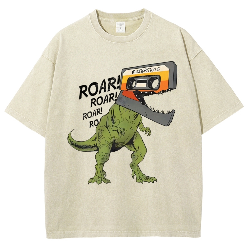 Retro Mixtape Dinosaur  Washed T-Shirt 