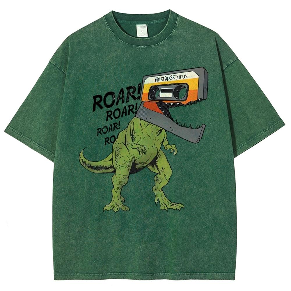 Retro Mixtape Dinosaur  Washed T-Shirt 