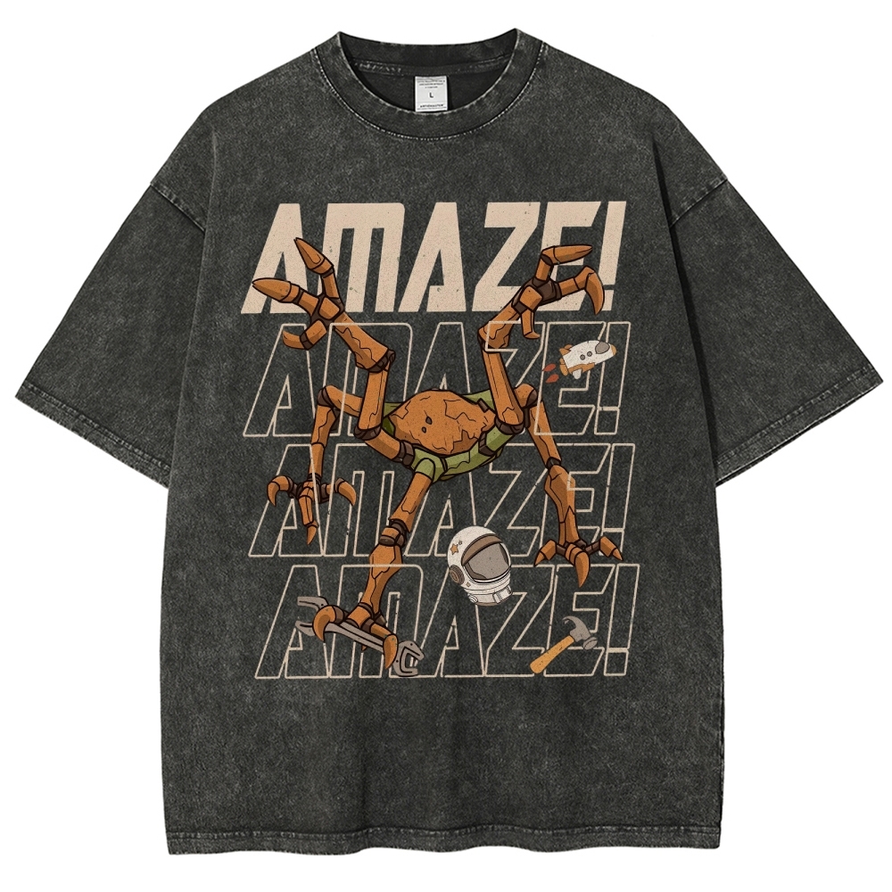 Sci-Fi Robotic Spider Graphic Washed T-Shirt 